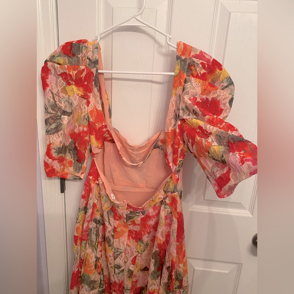 For Love & Lemons Dascha Puff Sleeve Mini Dress Light Pink Floral Lace Large NWT - Picture 10 of 16
